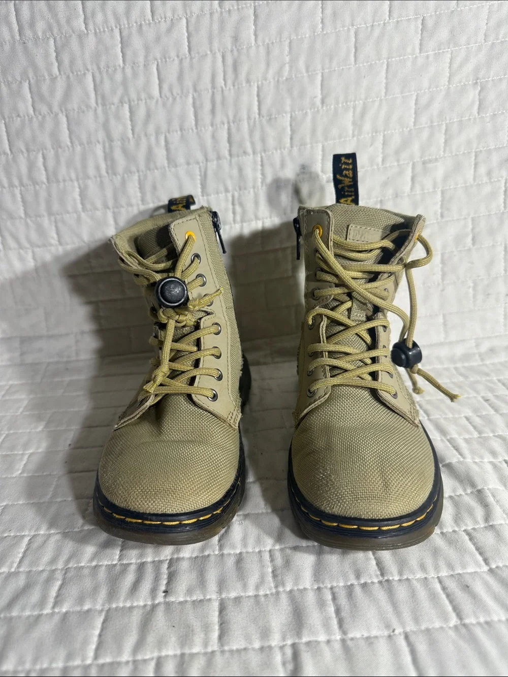 Doc Martens Combs Kids Beige Canvas Lace-Up Boots with Side Zip